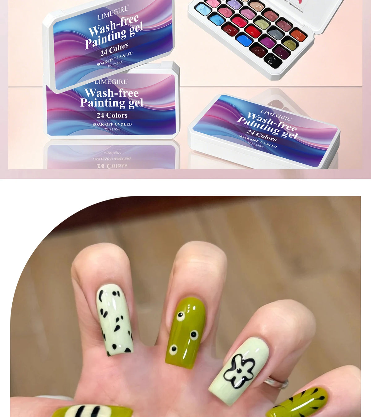 LIMEGIRL 24 Color Gradient Wash-Free Painting Gel Nail Art Design Painting Gel Nail Engraving DIY Soak-Off UV LED Nail Polish