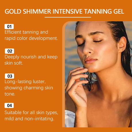 Bronzing Golden Shimmer 2-in-1 Tanning Gel,Instant Diamond Glow,Caffeine Delivers Lifting&Firming Effects To Visibly,Hydration Barrier,Instant After Sun Repair Care,Anti Aging&Blocks UV Induced Photoaging,Cooling Gel Texture,