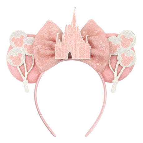 2026 Disney Trip Mickey Ears Headband For Girls Sequin Castle Bow Hairband Cartoon Character Cosplay Hair Accessories Kids Party