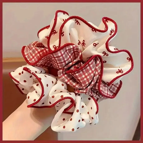 2/3pcs High End Red Cute Dot Plaid Scrunchies for Women Girls Soft Elastic Hair Ties Gentle Hair Bands Fashion Hair Accessories