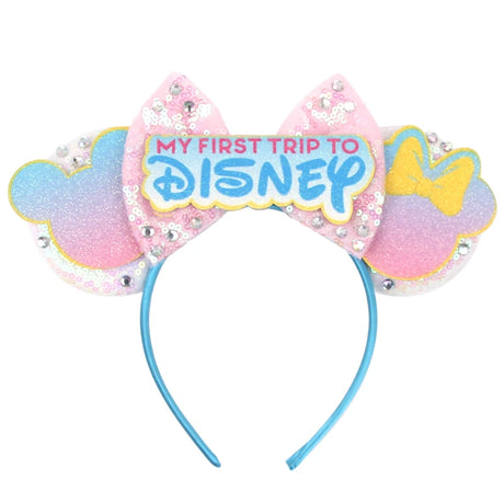 2026 Disney Trip Mickey Ears Headband For Girls Sequin Castle Bow Hairband Cartoon Character Cosplay Hair Accessories Kids Party