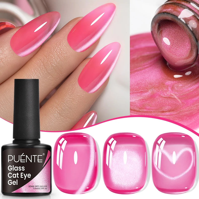 PUENTE 7.5ML Nude Shade Moonlight Cat Magnetic Gel Nail Polish Ultra-Bright Cat Eye Soak Off UV Semi-Permanent Varnish Manicure