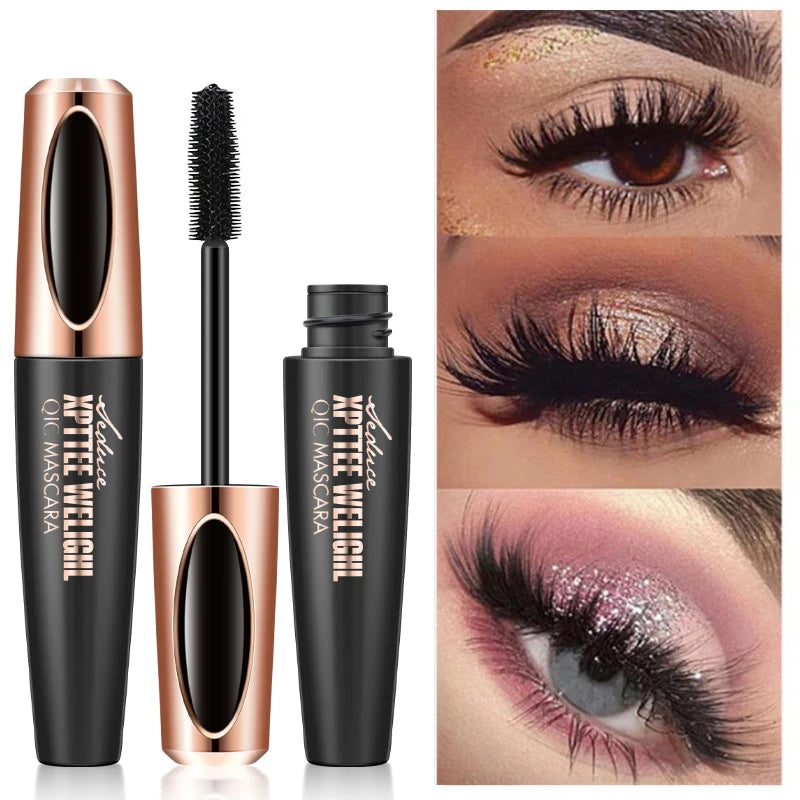 Black 4D Fiber Mascara Thick Lengthening Volumizing Waterproof Sweatproof Long Lasting Eyelash Extension Eye Makeup Cosmetics