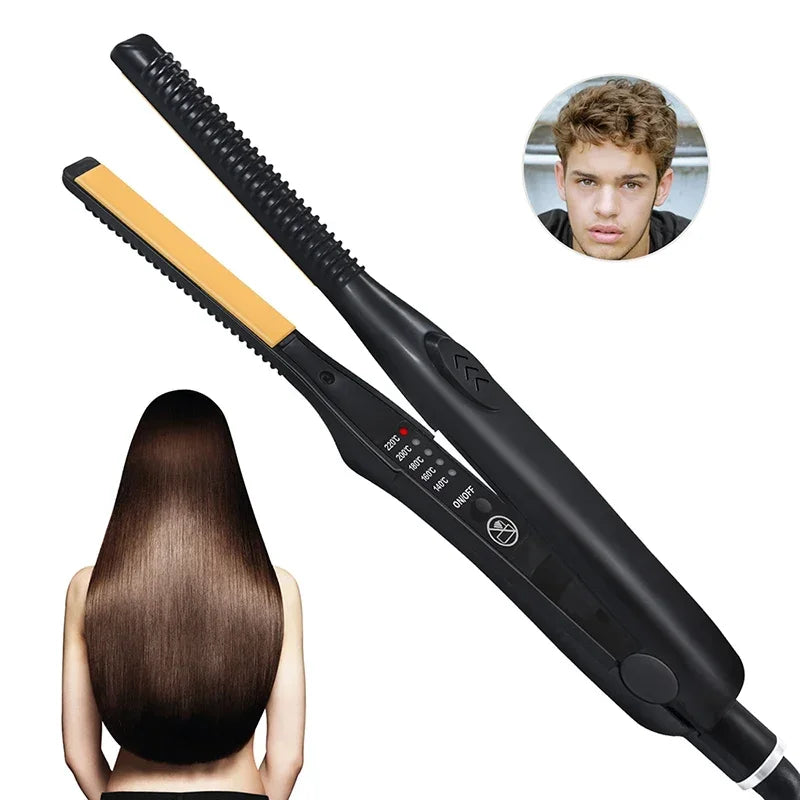 2-in-1 Mini Hair Straightener Curling Iron Professional Ceramic Short Flat Iron for Women & Men Beard Straightener