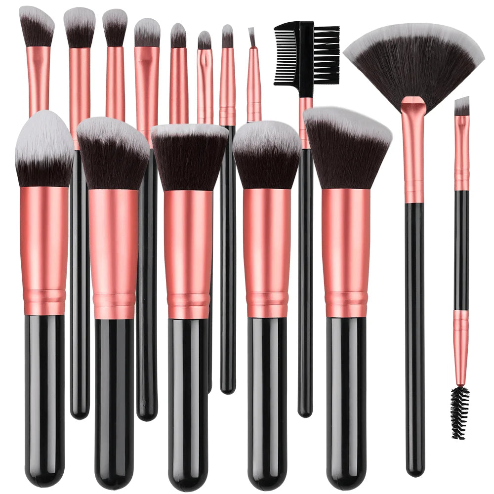 16PCS Professional Makeup Brush Set Premium Synthetic Eyeshadow Contouring Foundation Highlight Setting Powder Eyeliner Blending