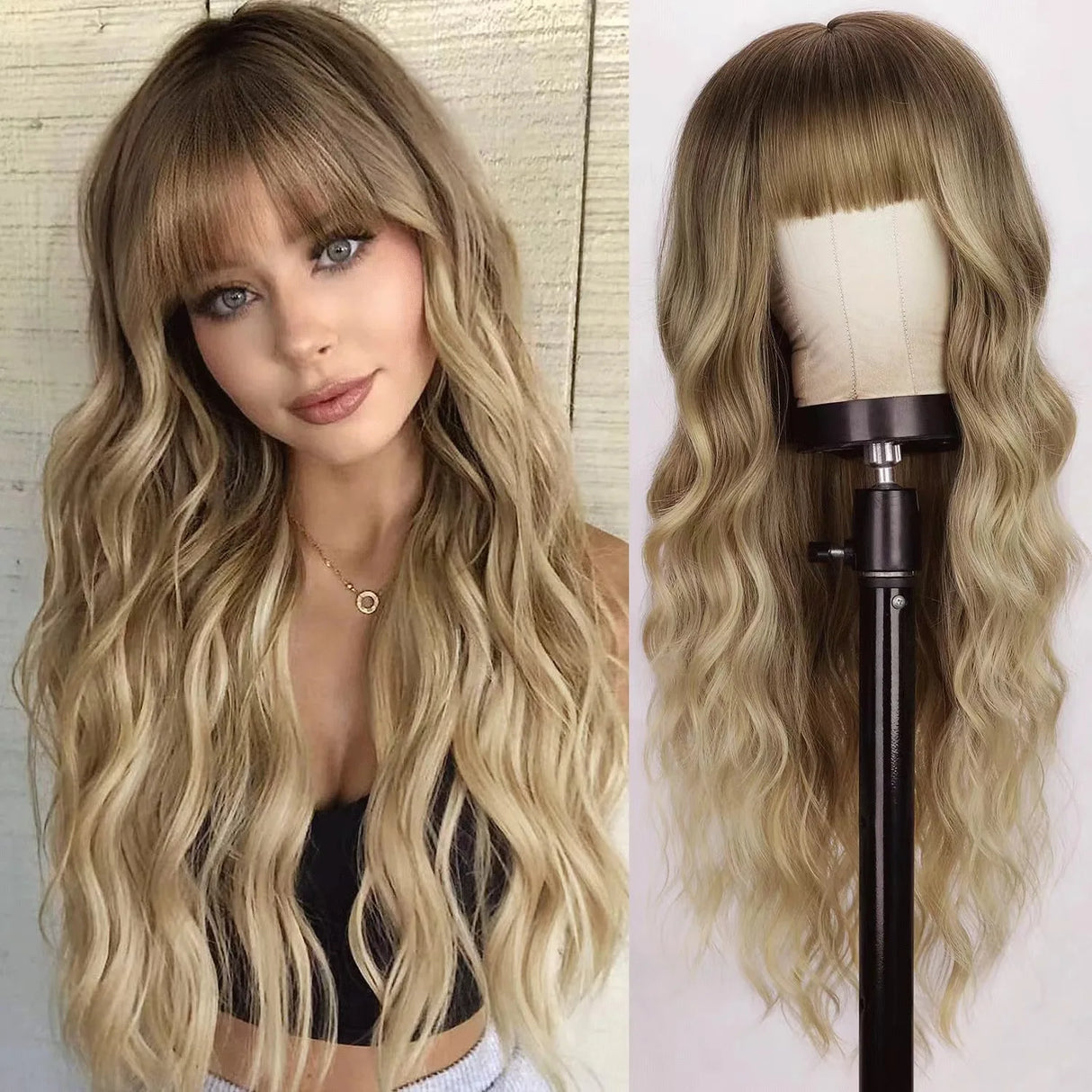 Synthetic wig high temperature fiber long curly hair with bangs soft hair wigs for women
