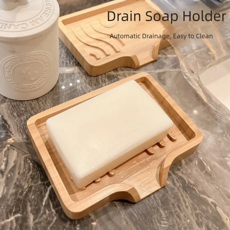 1PCS 13×10×1.8cm Bamboo Wood Self Draining Soaps Dish Holder Bar Soap Saver Tray For Bathtubs Showers Sink Hotel Home Countertop