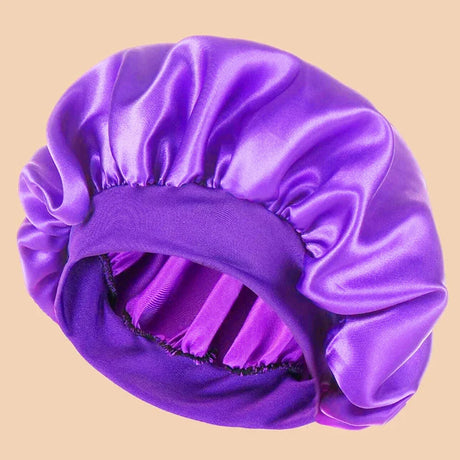 1Pc Women Wide Brim Satin Bonnet, Solid Color Waterproof Shower Cap Soft Silk Hair Protection Hat
