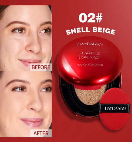 Long Wear Air Cushion Foundation Natural Finish Whitening Concealer Oil Free Makeup Base for Women Lightweight Cover