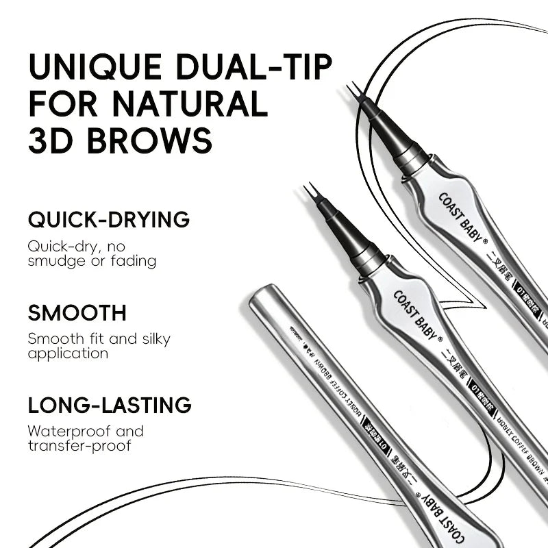 Natural Hair-Like Strokes Eyebrow Pen COAST BABY 2 Forks Tip Waterproof Long Lasting Smudge Proof Brow Pen