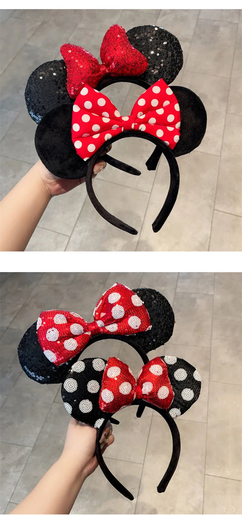 Mouse Ears Headband Girls Polka Dot Bow Sparkling Cartoon Hairdband Holiday Party Travel Hair Accessories Festival Party