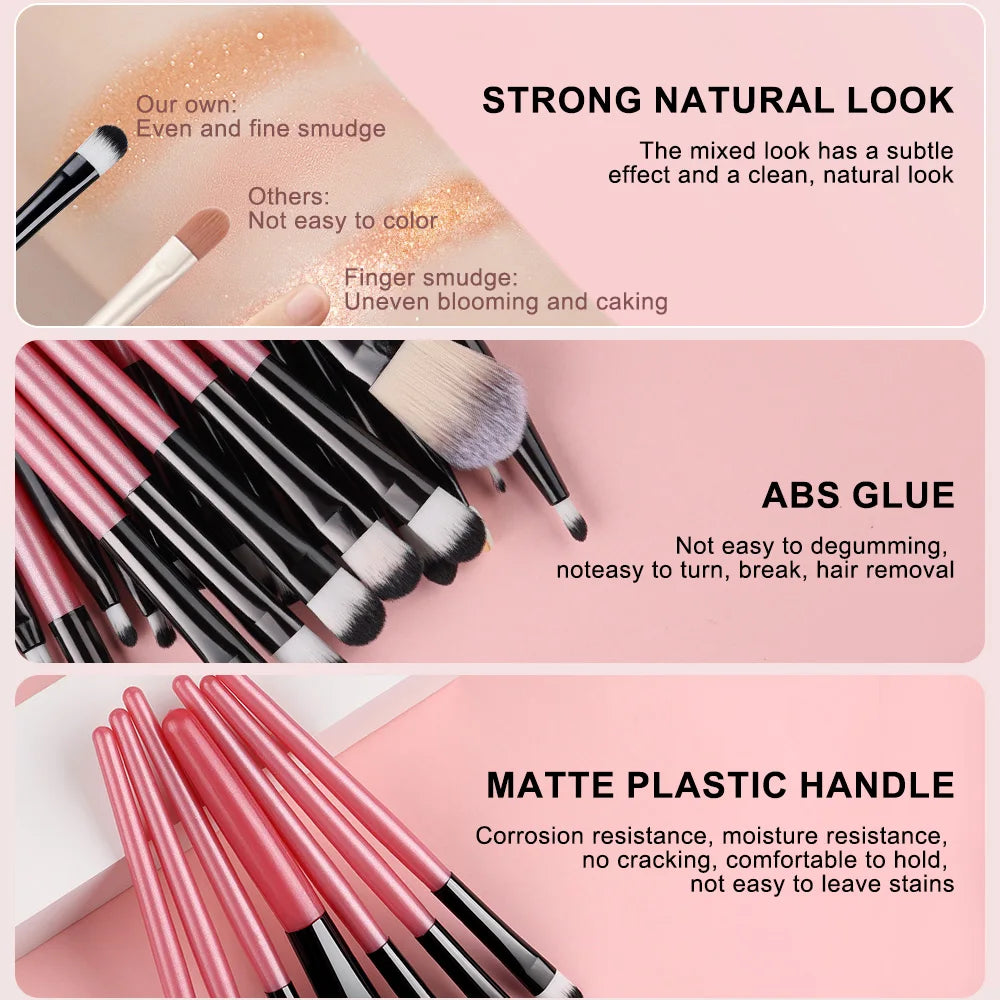 20PCS Eye Shadow Makeup Brush Set Concealer Brush Eye Cosmetic Soft Bristles Eyebrow Eyeliner Brush Portable Beauty Makeup Tools