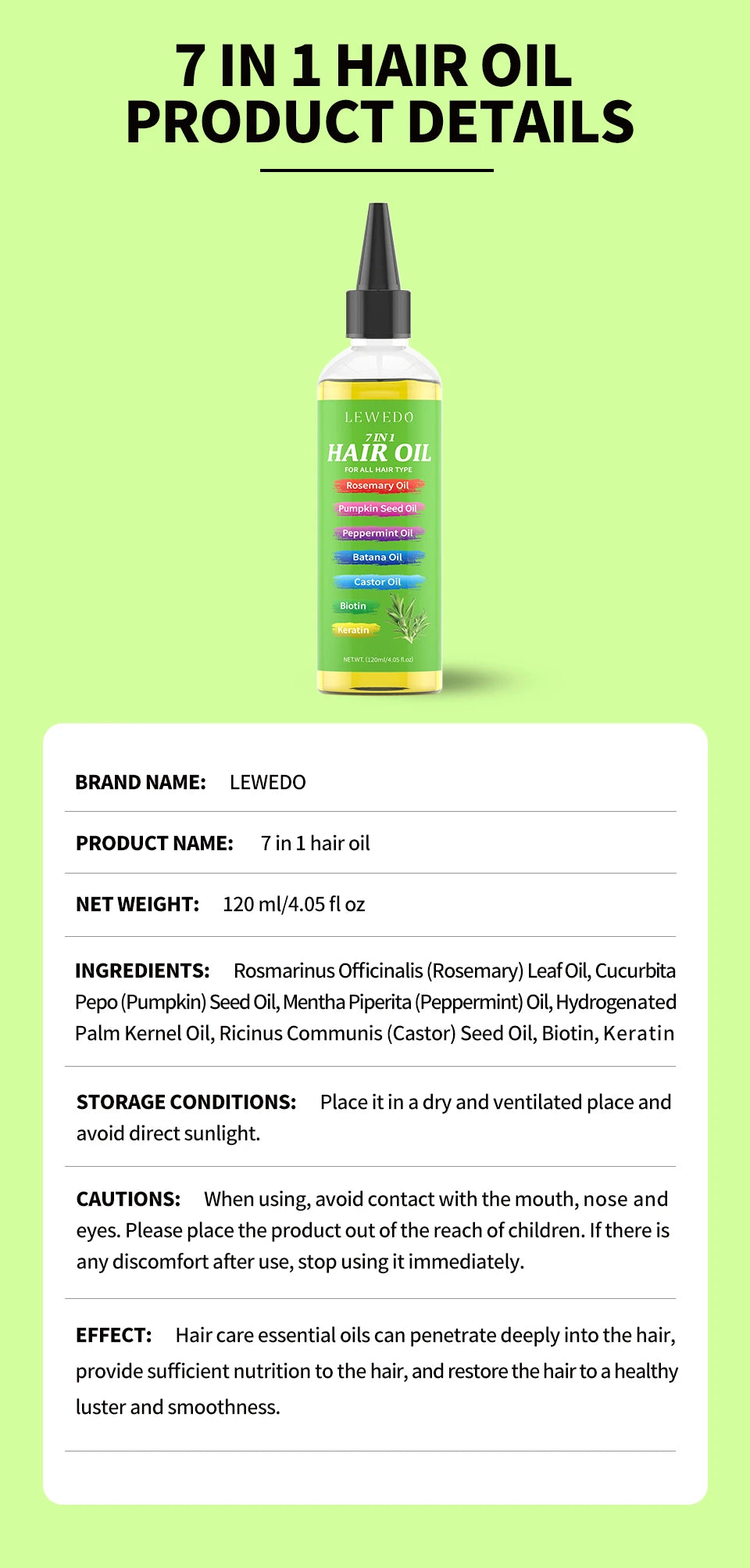 7 In 1 Hair Oil For All Hair Type Rosemary Batana Hair Growth Oil Keratin Biotin Castor Oil Hair Care Oil Beauty Health Product