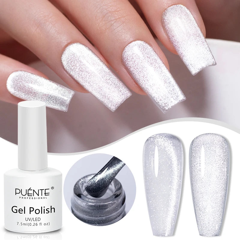 PUENTE 7.5ML Nude Shade Moonlight Cat Magnetic Gel Nail Polish Ultra-Bright Cat Eye Soak Off UV Semi-Permanent Varnish Manicure