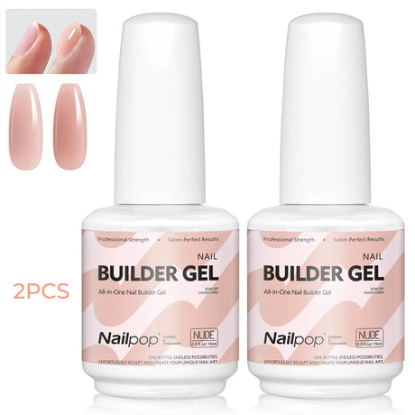 Nailpop 15ml Builder Gel Nail Polish for Nail Apex & Extension Strengthener Upgraded Soak Off UV Gel Rhinestone Glue 4 Colors