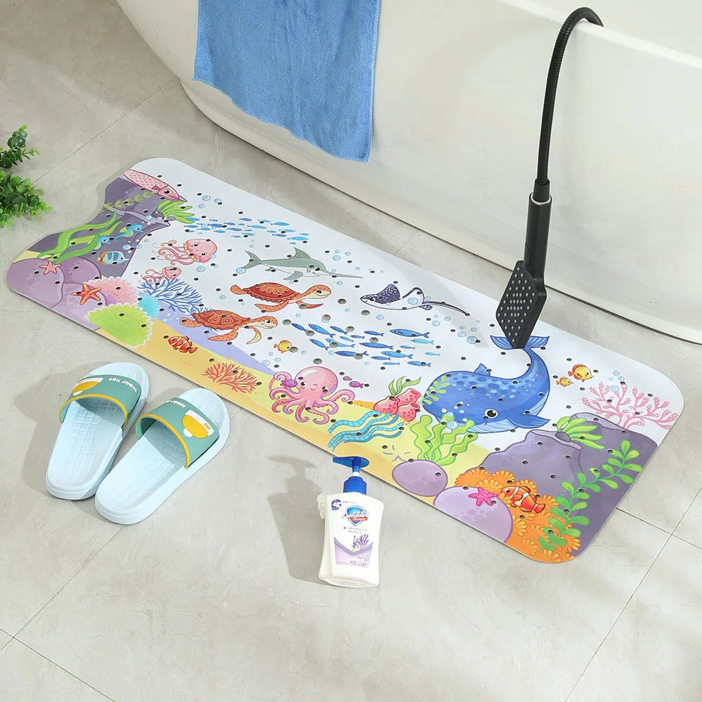 1pc Cartoon Extra Long Bathtub Mat 40x100cm Non Slip Bath Mat for Bathroom Tubs Shower Mats with Suction Cups & Drain Holes