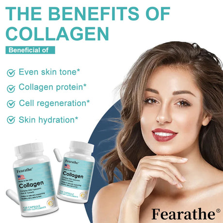Marine Collagen Capsules, Hydrolyzed Type 1 Collagen, Antioxidant Supplement, Support Skin Hair Nail & Joint Bone Wellness