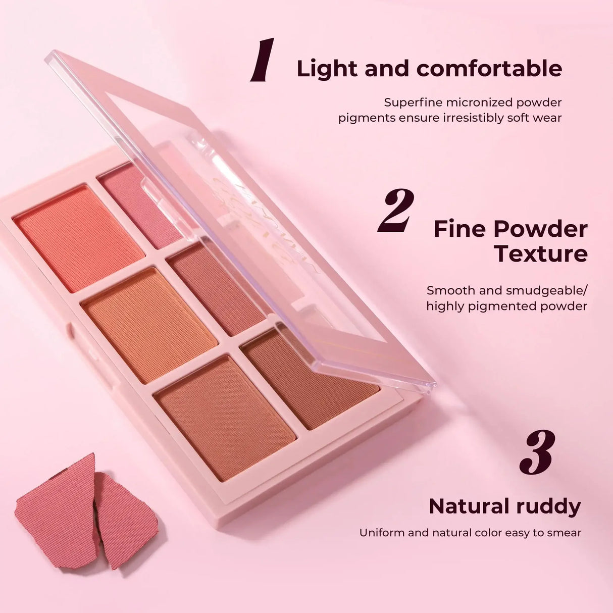 Long Wear Blush Makeup Palette Buildable Color Velvet Finish Face Powder Cheek Contouring Brightening