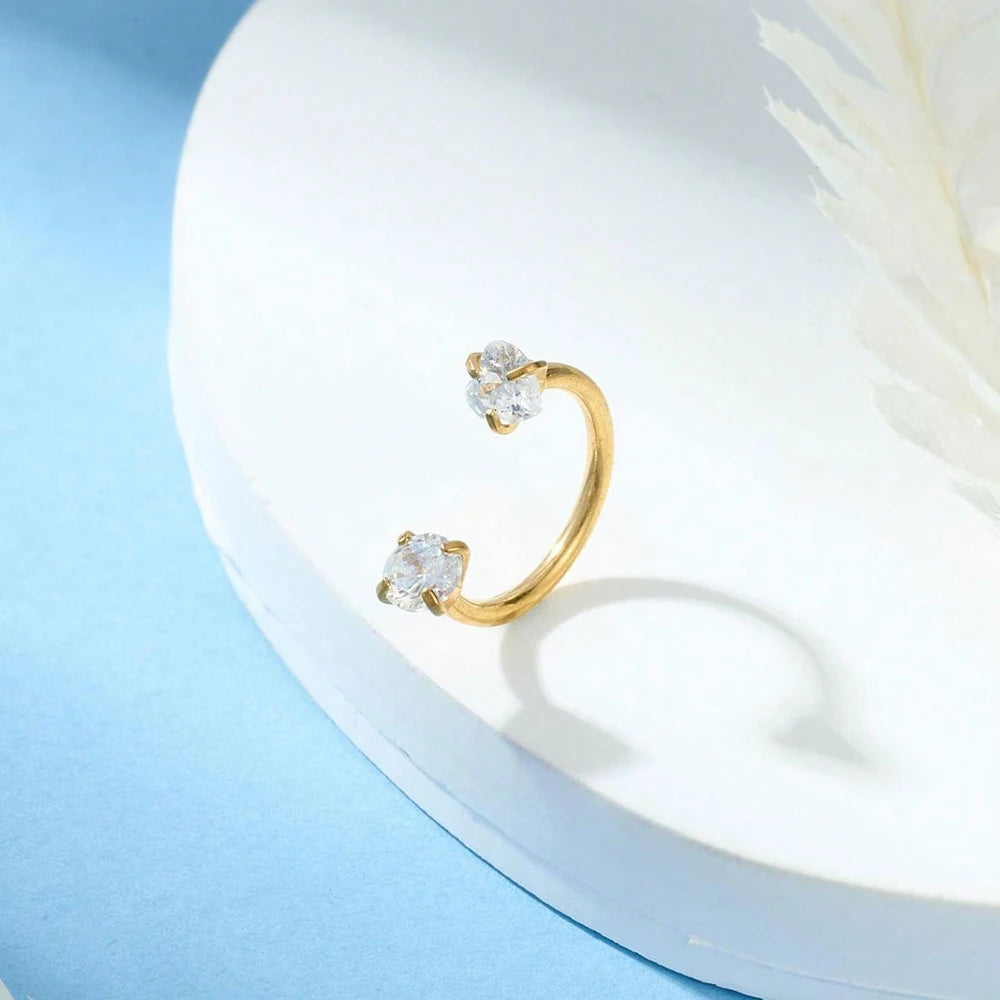6/2pcs Horseshoe Nose Rings With L-Shape Nose Stud, Stainless Steel Rianbow CZ Nose Ring,, Lip Eyebrow Helix Ear Piercing