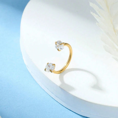 6/2pcs Horseshoe Nose Rings With L-Shape Nose Stud, Stainless Steel Rianbow CZ Nose Ring,, Lip Eyebrow Helix Ear Piercing