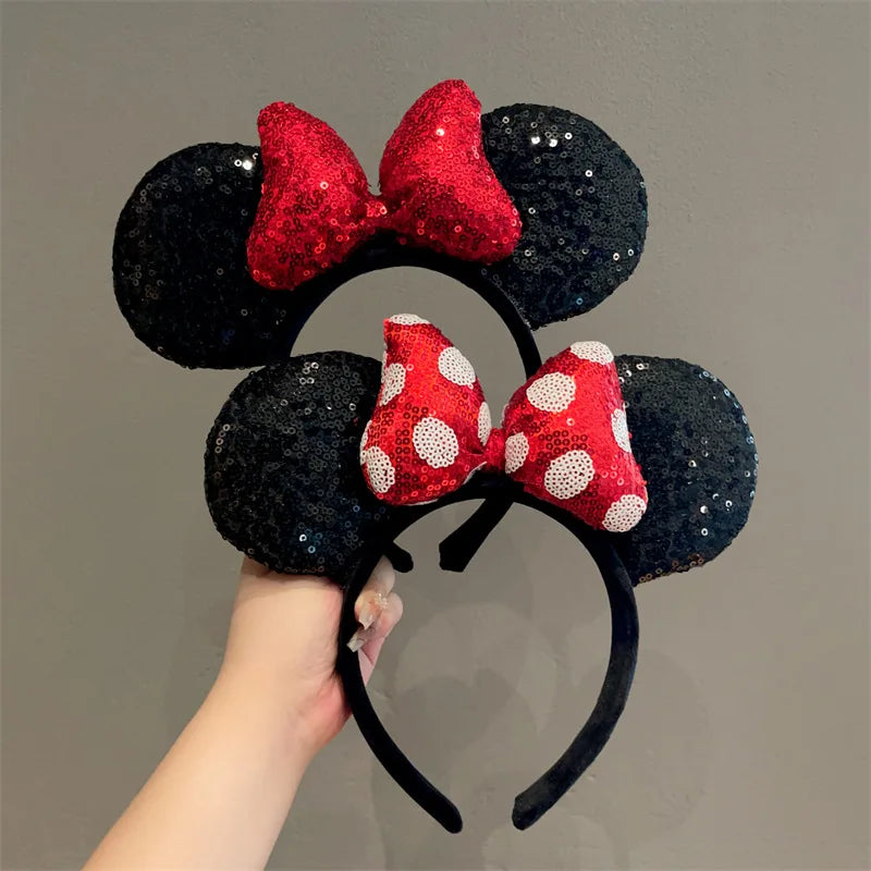 Mouse Ears Headband Girls Polka Dot Bow Sparkling Cartoon Hairdband Holiday Party Travel Hair Accessories Festival Party