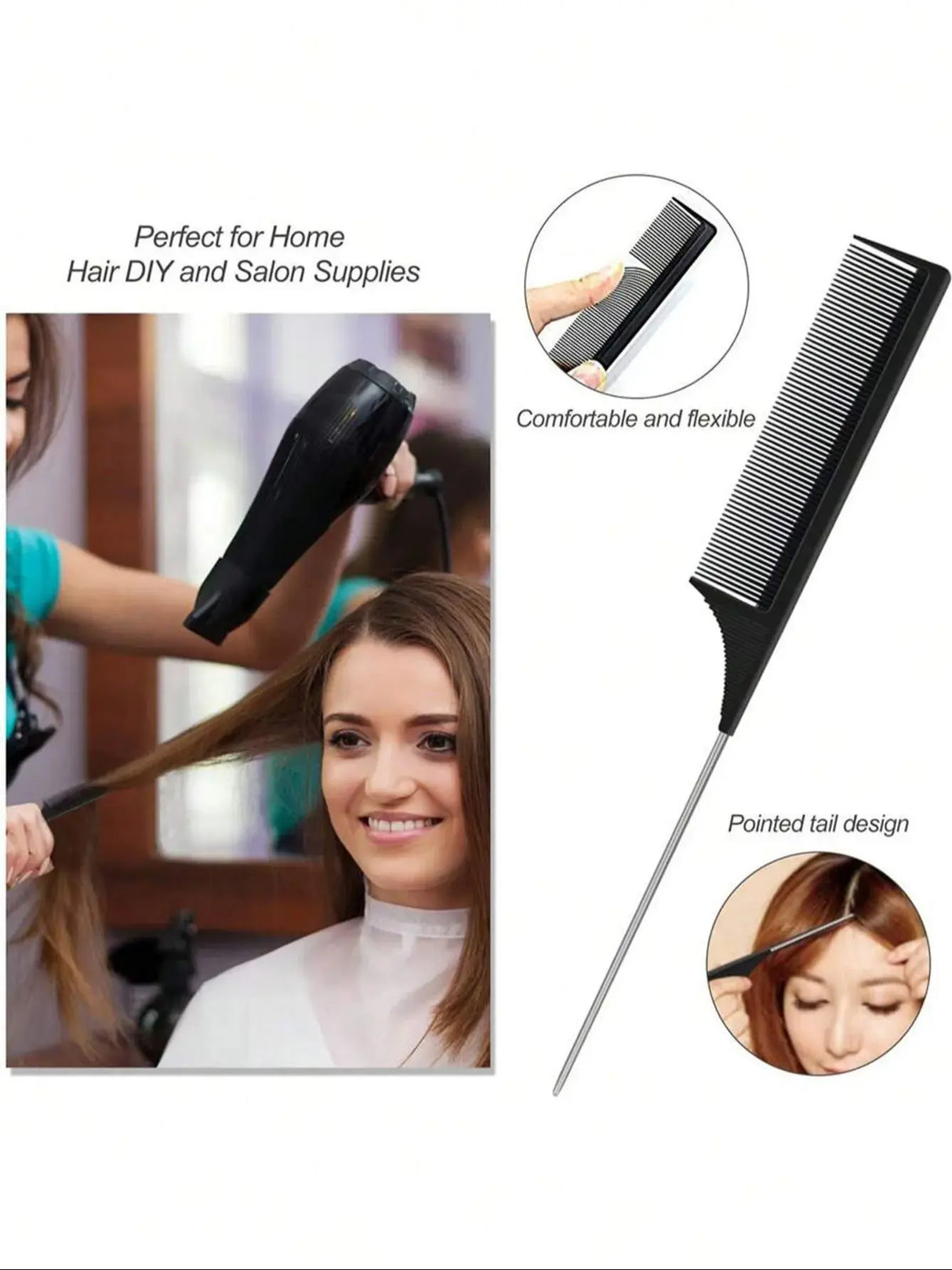 New Three-piece Hair Brush Set Sharp-tail Comb Three-row Hair Comb Steel Needle Mouse Tail Comb Toothbrush Eyebrow Brush Tool
