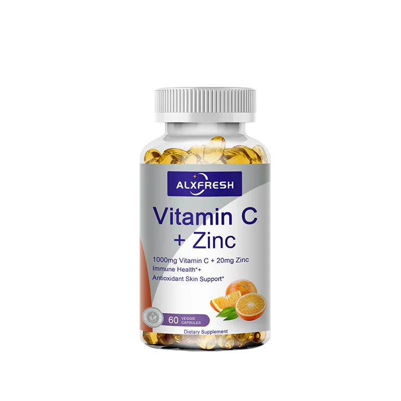 Alxfresh Vitamin C 1000mg with Zinc 20mg | Vitamin Dietery Supplement | Non-GMO & Gluten Free Vegan | for Immune Support Caps