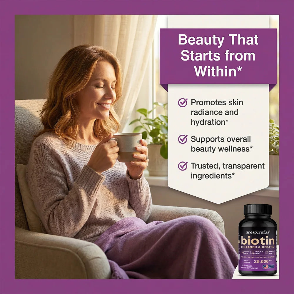Biotin 25000mcg - Collagen Keratin Hyaluronic Acid Vitamins, Hair Skin Nails & Joint Support, Anti-aging Supplements Antioxidant