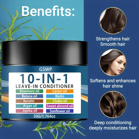 GSWP 10 In1 Leave-in Conditioner with Rosemary Oil&Keratin, Moroccan Nut Oil, Biotin Etc. Hydrates&Moisturizes. 50g/100g