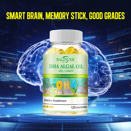 Algal Oil Omega 3 Softgels with DHA & EPA, Daily Nutritional Supplement, Supports Brain Cognitive Eye Heart & Skin Hair Wellness