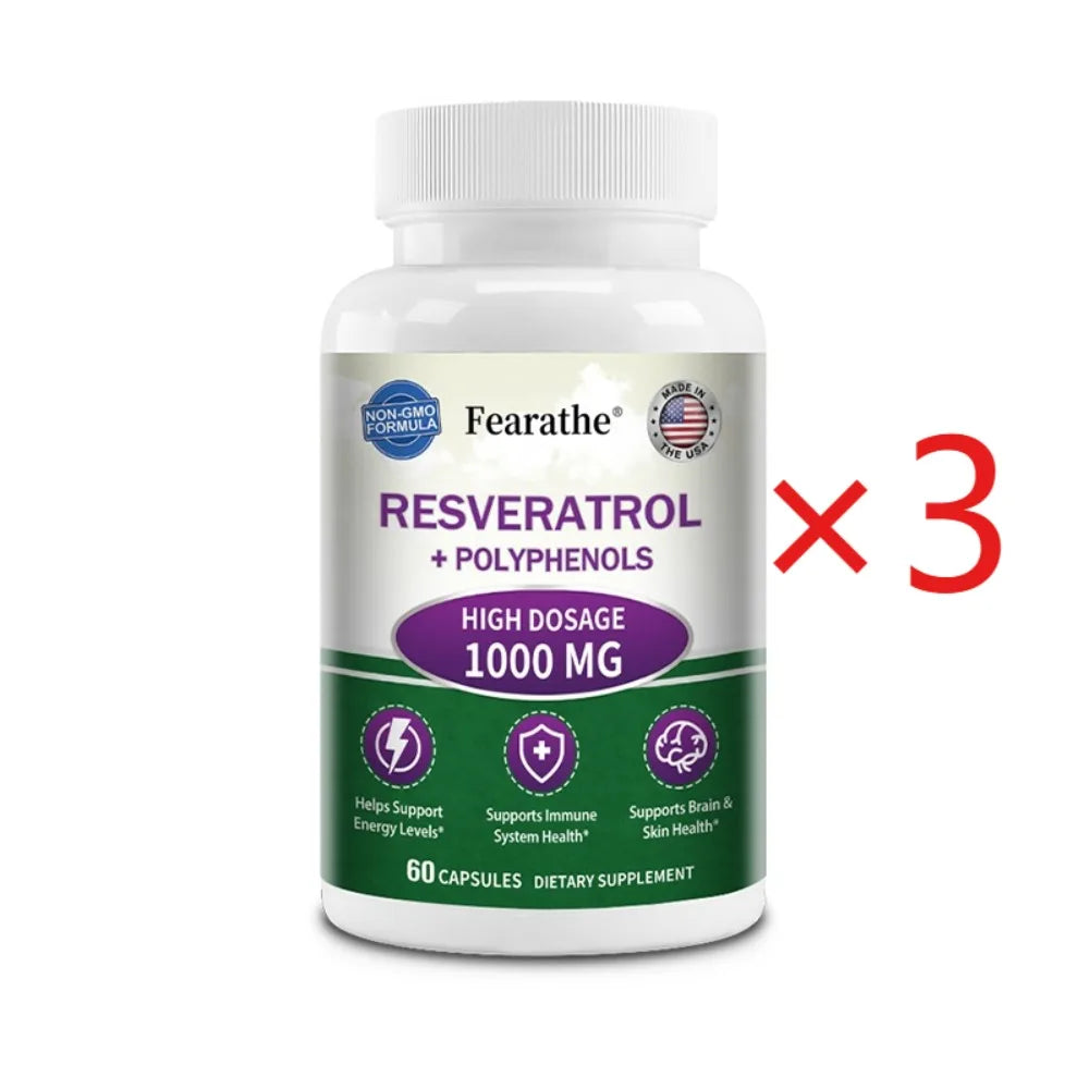 Resveratrol Supplement Capsules, Anti-aging, Antioxidant, Cardiovascular & Joint Support, Skin Health