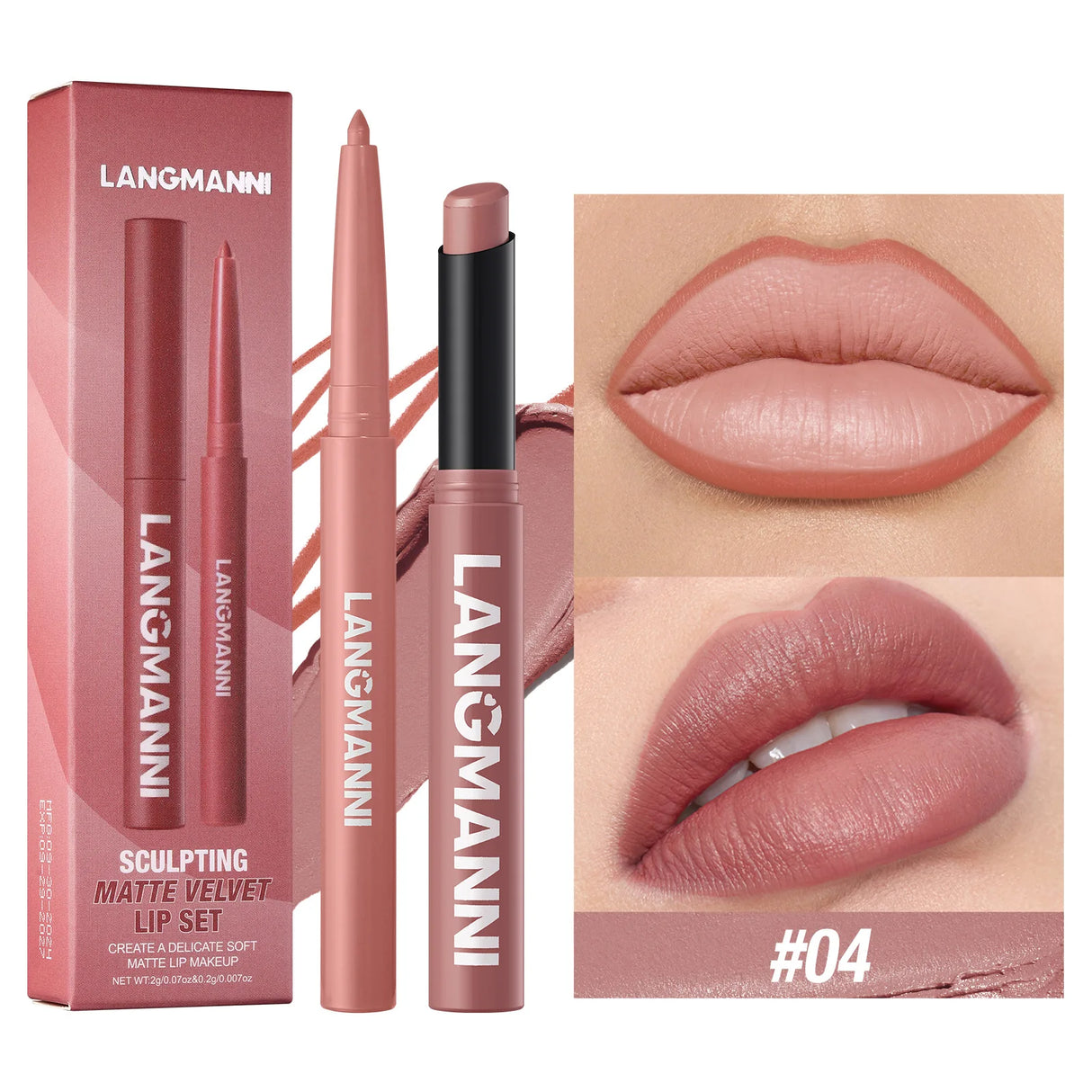 2Pcs/Set Matte Lipstick Lip Liner Pencil Non-Stick Cup Long-Lasting Velvet Red Lipstick Pen Smooth Lipliner Waterproof Makeup