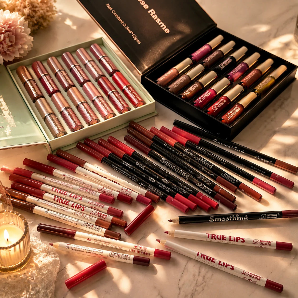 Lip Makeup Gift Set Women's 24-Color Glossy Lip Gloss & 24-Piece Lip Liner Cosmetic Set, Nude Pink Brown Red Makeup Gift Set Flawless Summeressentials
