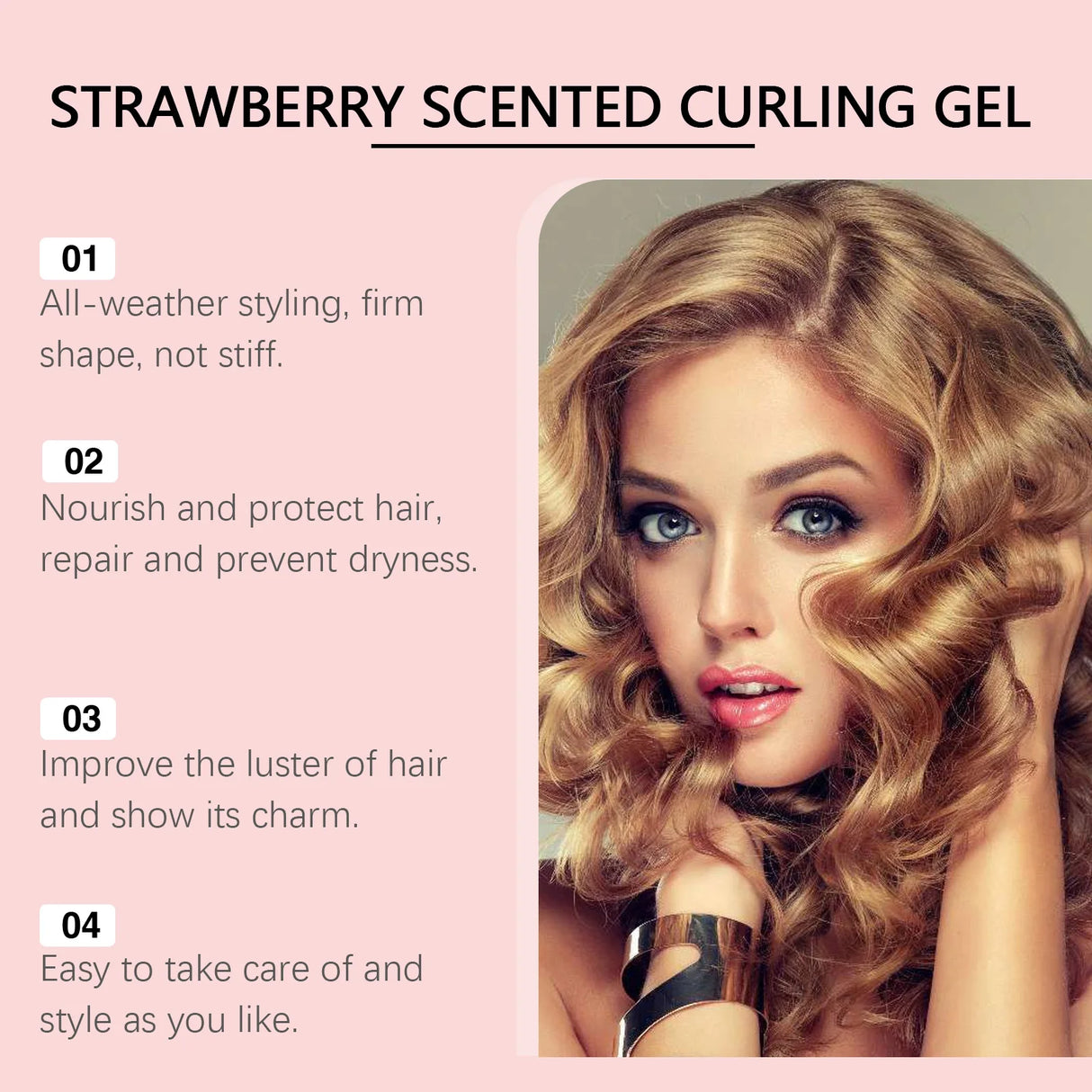 Strawberry Curl Defining Gel Strong Hold Styling Product For Curly Wavy Hair Long Lasting Volumizing Nourishing Wash Free