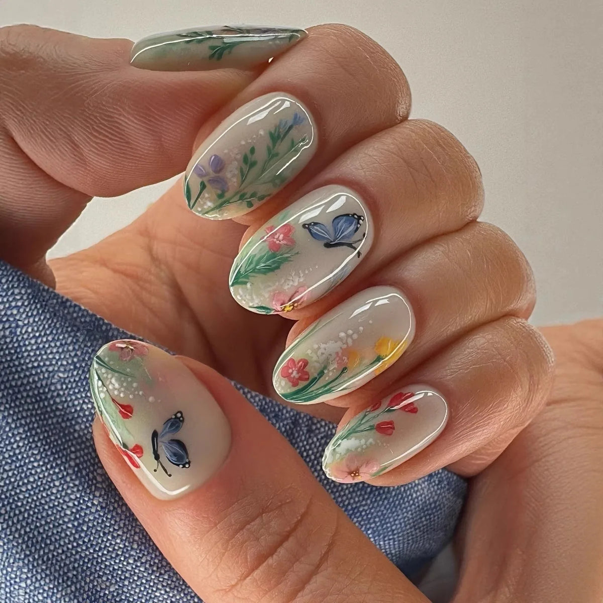 Mid-length Coffin Fake Nails 24Pcs White French Tip Ballerina Press On Nail Pink/White Flower Printed Spring/Summer DIY Manicure