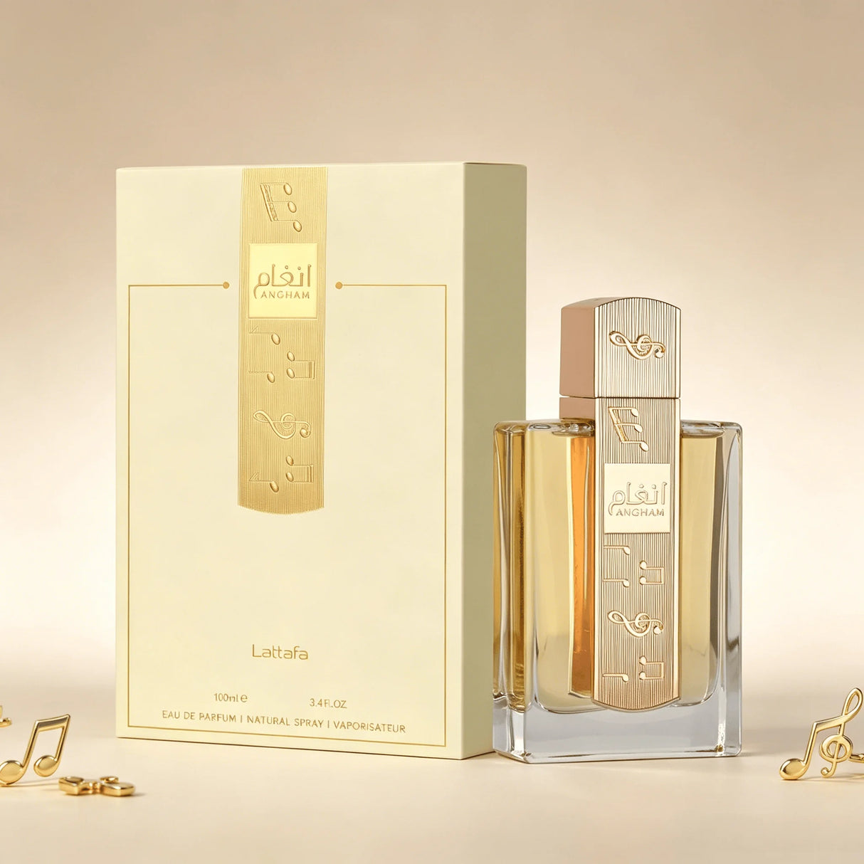 YARA LATTAFA Angham Eau De Parfum 100ML With Original Gift Box Long Lasting Warm Soft Floral Woody Fragrance Unisex Perfume Clear Square Bottle Gold Musical Note Cap Elegant Scent Wedding Holiday Gift for Men Women