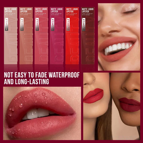 6 Colors of Long-Lasting Velvet Liquid Lipstick with Matte Texture Waterproof Non-Stick Cup Professional Lip Makeup Products