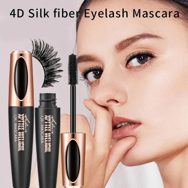 Black 4D Fiber Mascara Thick Lengthening Volumizing Waterproof Sweatproof Long Lasting Eyelash Extension Eye Makeup Cosmetics