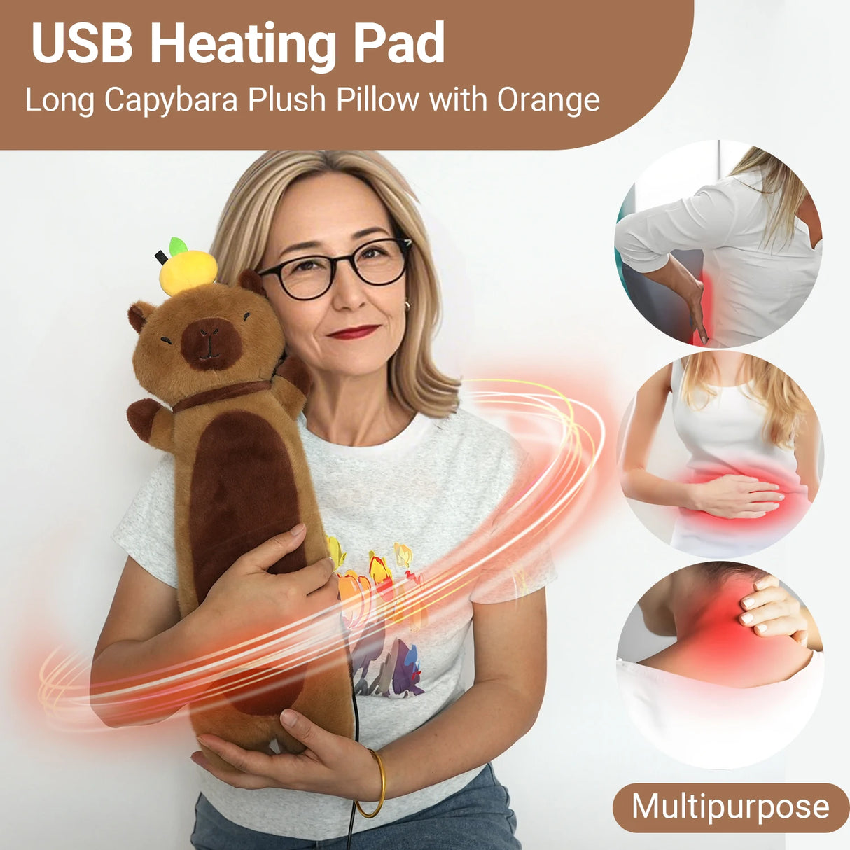 Electric Heating Pad for Period Cramps Menstruation Heatable Stuffed Animals Capybara Plush with a Hot Soft Belly for Wife Women