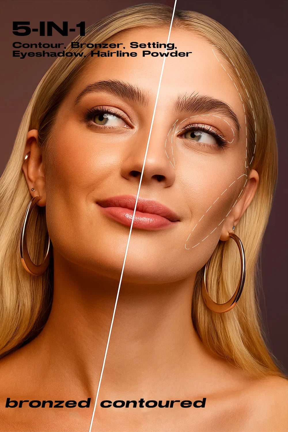 Professional matte contour powder tray creates a 3D facial contour, with long-lasting bronzing powder for setting makeup