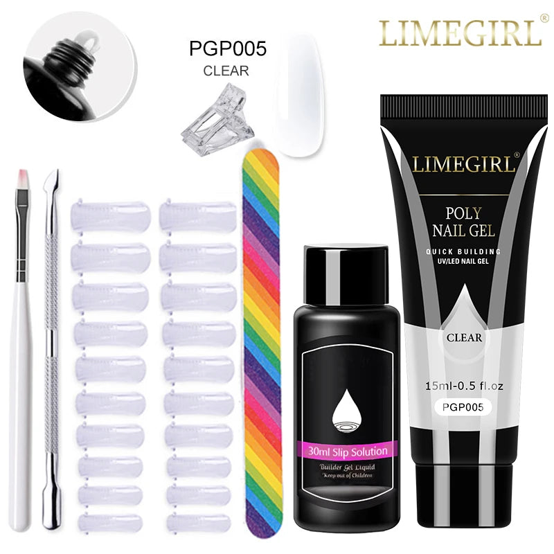 Limegirl Poly Nail UV Gel Set for Nails Quick Extension Building Soak Off UV Polys Nail Gel Kit Manicure Art Decoration Tools