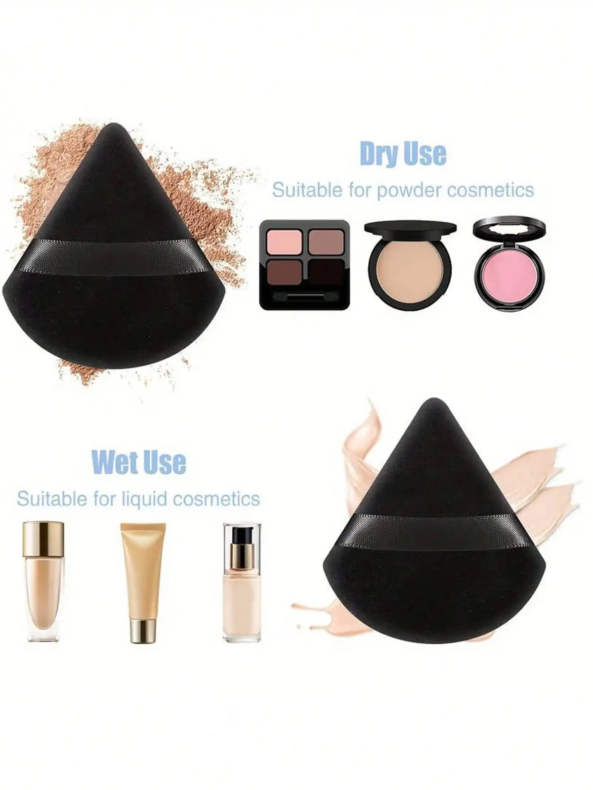 50/40/30/20/10/5 Triangular Velvet Puffs, Reusable Puffs, Face and Eye Makeup Puffs, Foundation Make-up Powder Makeup Tools