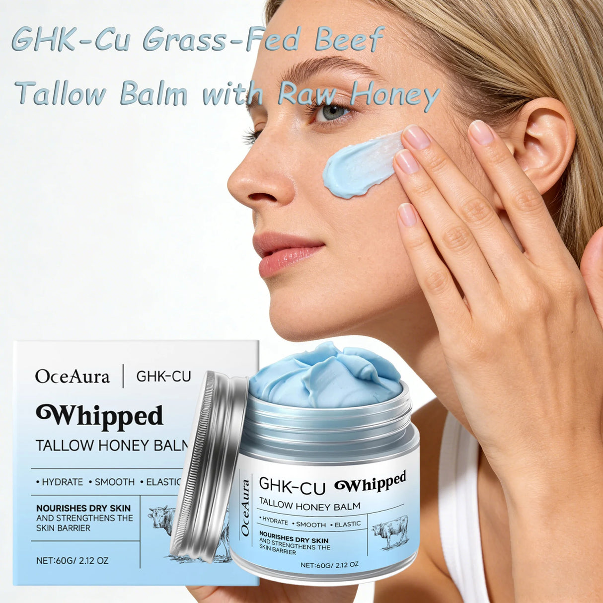 Copper Peptides GHK-Cu Beef Tallow for Skin: Blue Balm Manuka Honey Face and Body Moisturizer for Mature, Dry & Sensitive Skin