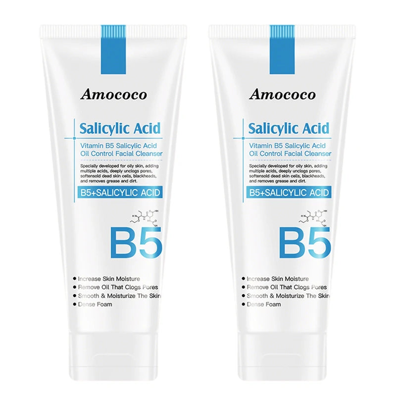 Amococo 2Pcs B5 Salicylic Acid Face Wash 100ml Oil Control Cleanser Deep Pore Foaming Wash for Oily Acne Prone Skin