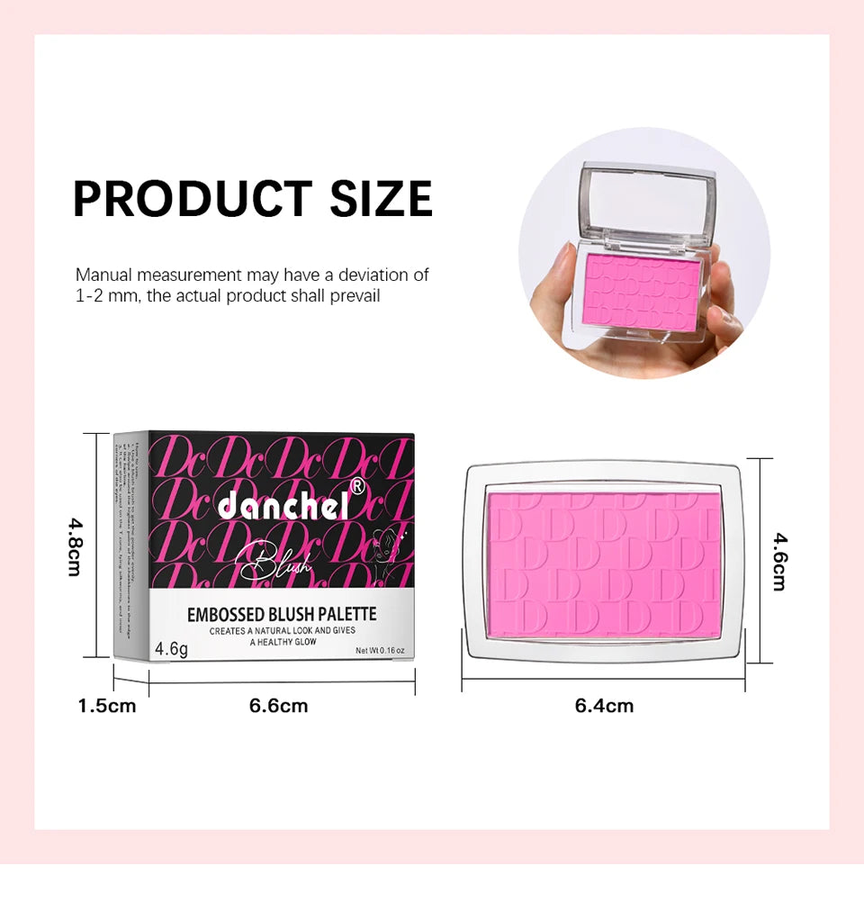 2pcs Matte Embossed Blush & Brush Long Lasting High Pigmented Multi-Purpose Blush Palette Pink Natural Color Rendering Cosmetics