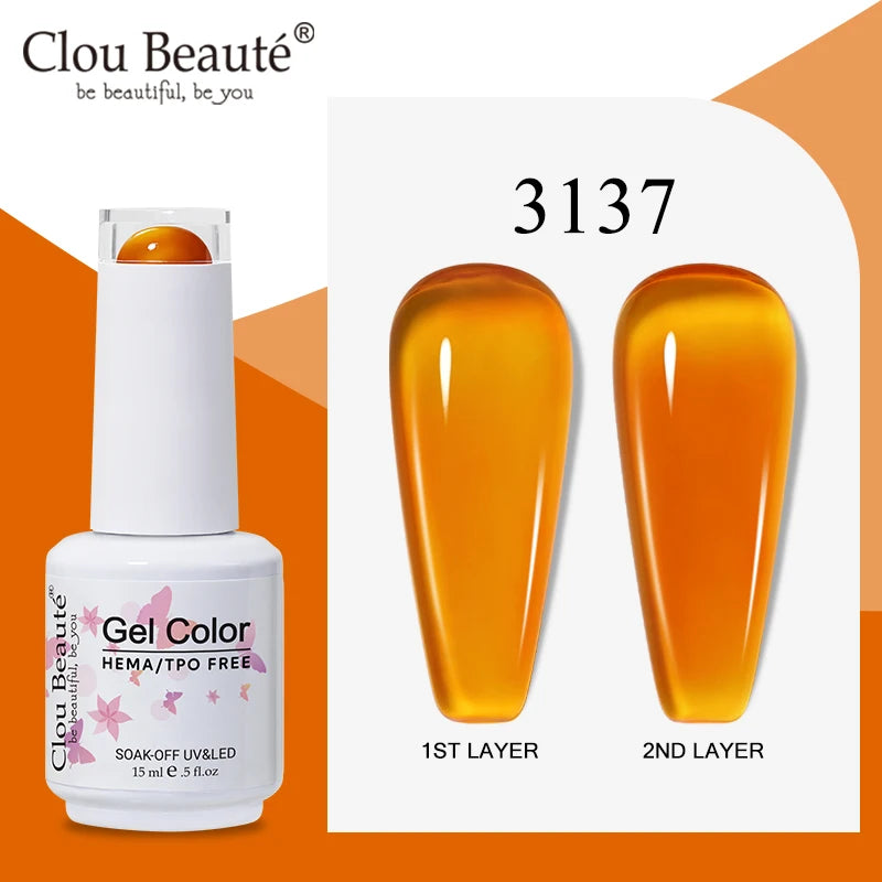Clou Beaute Translucent Jelly Nude Pink Nail Gel Polish 15ml Vernis Semi Permanent Gel Colorful Varnish Nail Art Manicure Gel