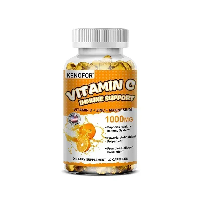 Vitamin C Capsules, Antioxidant, Support Immune System, Cellular Energy Production, Skin Brightening & Collagen Synthesis
