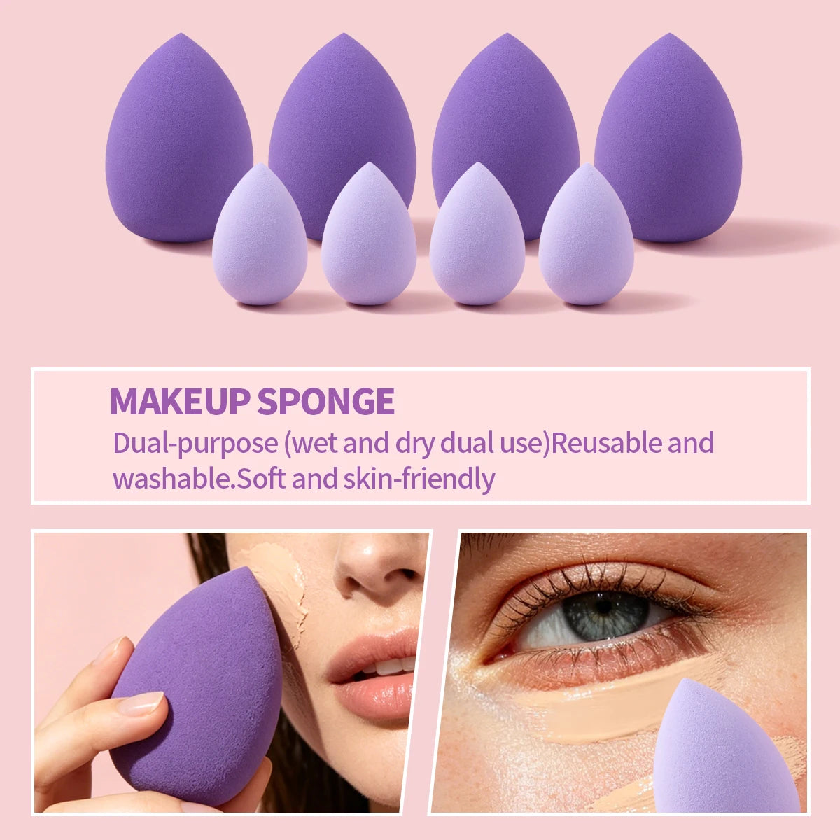 20PCS Purple Makeup&Skincare Tool Set,Mixed Makeup Sponges,Facial Cleansing Sponge,Headband&Wristbands,Flawless Base Makeup