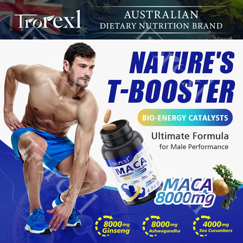 120 Caps MACA Ashwagandha Ginseng Natural Morning Stamina & Boost Flow Enhancer Immune Support | Kosher/Halal Certified
