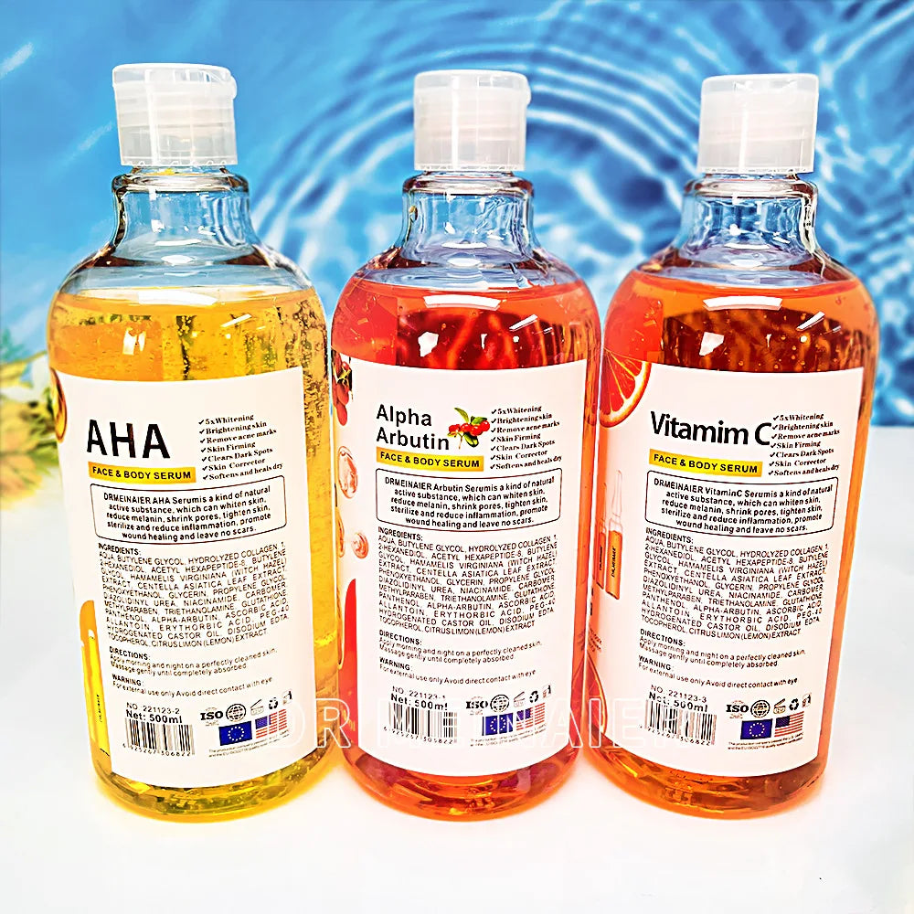 500ML Vitamin C AHA HYALURONIC& NICOTINAMIDE Face Serum Moisturizing Lightening Body Cream